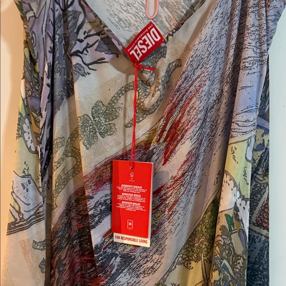Diesel Gray Multicolor Graphic V-Neck Slip Dress with Red Tag - Picture 2 of 3